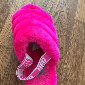 UGG Neon Pink Fluffy Slides
